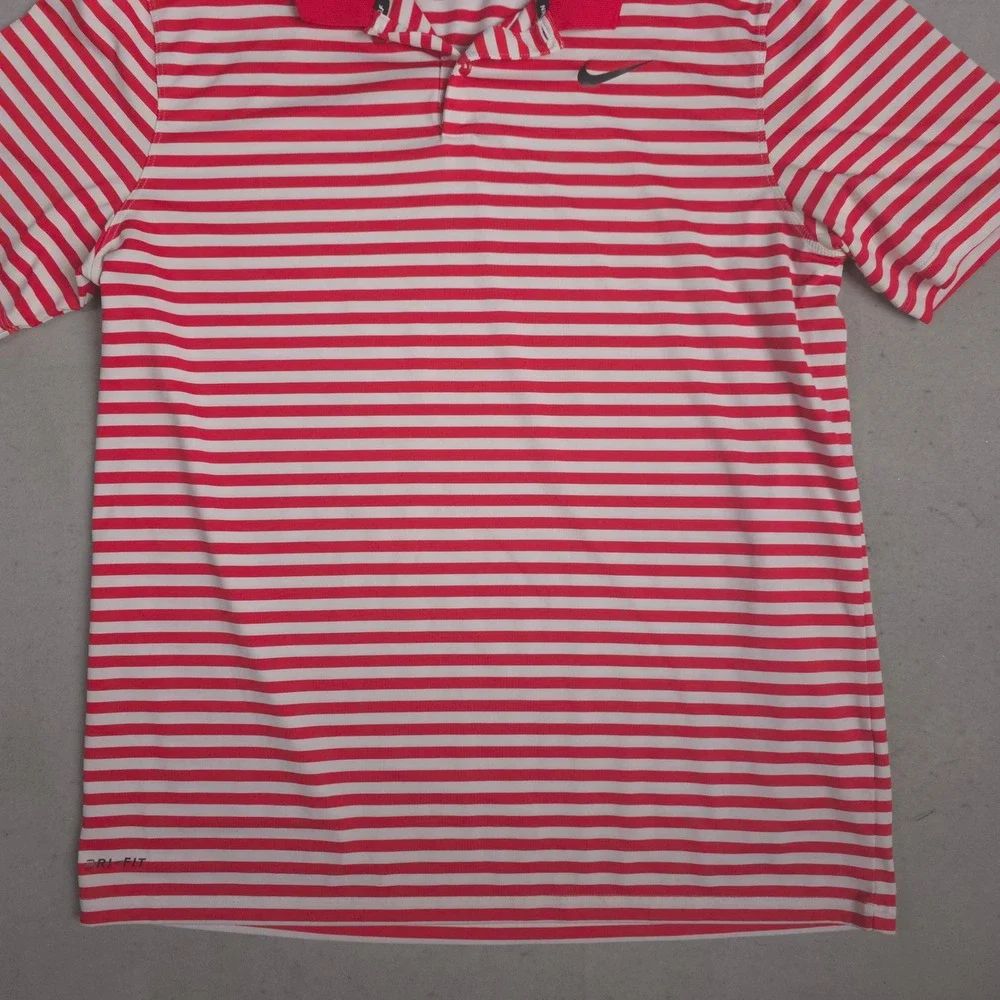 Nike Golf Dri Fit Red White Striped Polo Shirt Mens Large Activewear‎